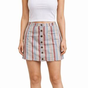Forever 21 Juniors Linen Multi Color Stripe Micro Mini Boho Skirt Size Medium
